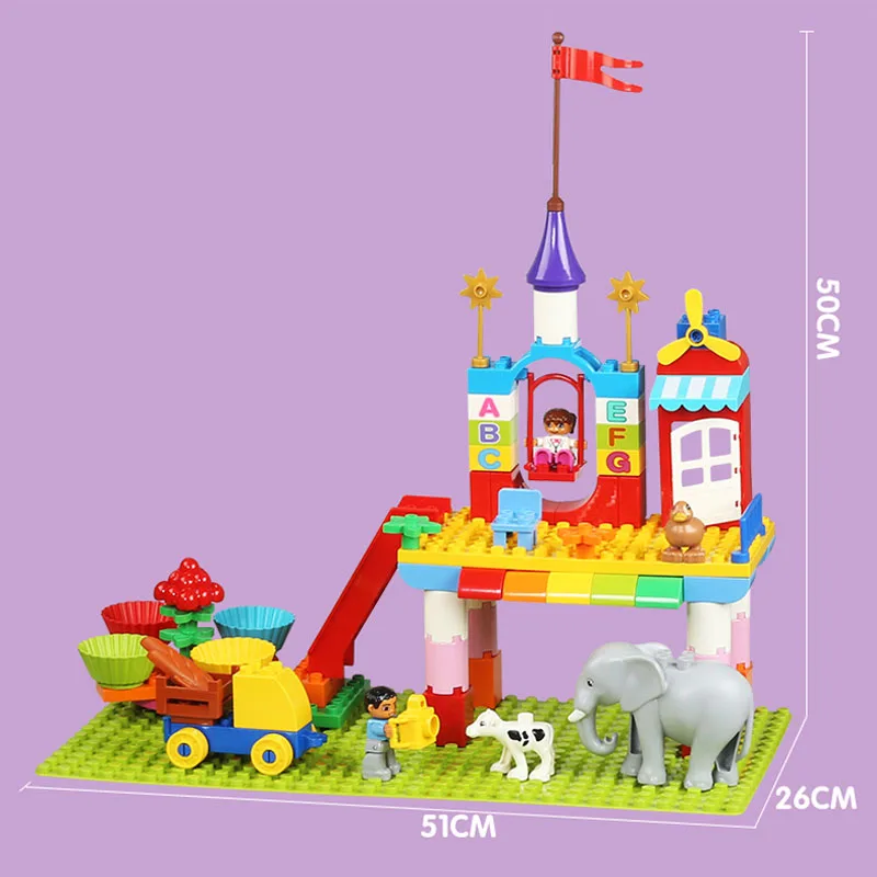 

80pcs set Happy Valley Slide elephant Building Block Compatible duplo big size Educational Brick Toy For baby kids friends gifts