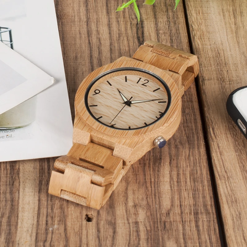 BOBO BIRD Men Watch Wooden Bamboo Quartz Men Watches with Luminous Hands with Full Bamboo Band in Gift Box Timepieces