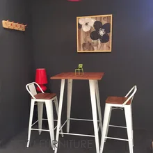 Минималистский современный Дизайн остеохондроз, открытый металл Сталь барный стул с тикового дерева сиденье коммерческого Мебель для баров набор барный стол