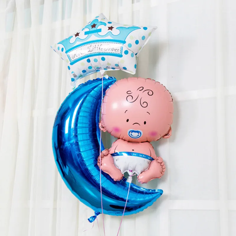 

3Pcs/Lot baby birthday toys baby boy girl balloons party supplies blue star moon shaped baby shower balloon baloon
