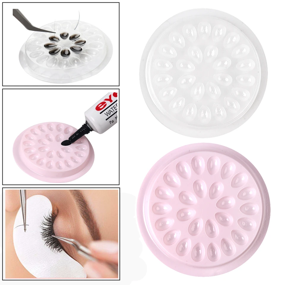 

Disposable Flower Shape Transparent &Pink Eyelash Glue Holder Convenient Durable Gasket Pallet for Eyelash Extension Makeup Tool