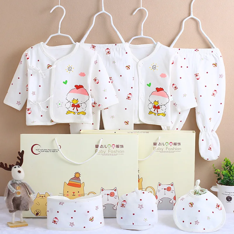 

7Pcs/set Newborn Uniesx Baby Clothing Set Gift Shirt Pant Cat Duck Cartoon Cotton Suit Kids Clothes