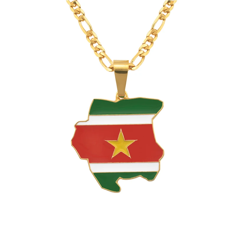 

Gold Color Map of Suriname Flag Charms Pendant Necklaces for Women Men Jewelry Gifts #J0718
