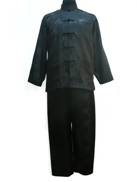 

Black Classic Male Silk Kung Fu Suit Chinese Vintage Tai Chi Costume Shirt+Pants Sets Free Shipping Size S M L XL XXL M3023