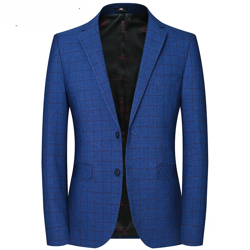 

2018 new spring autumn men business casual blue plaid suit england style slim office wear dress blazer fashion good quality