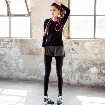 

Women's Yoga Sets Two-piece Fitness Clothing Gym Tracksuit Long-sleeve Shirt & Leggings Two-piece Slim Sportswear