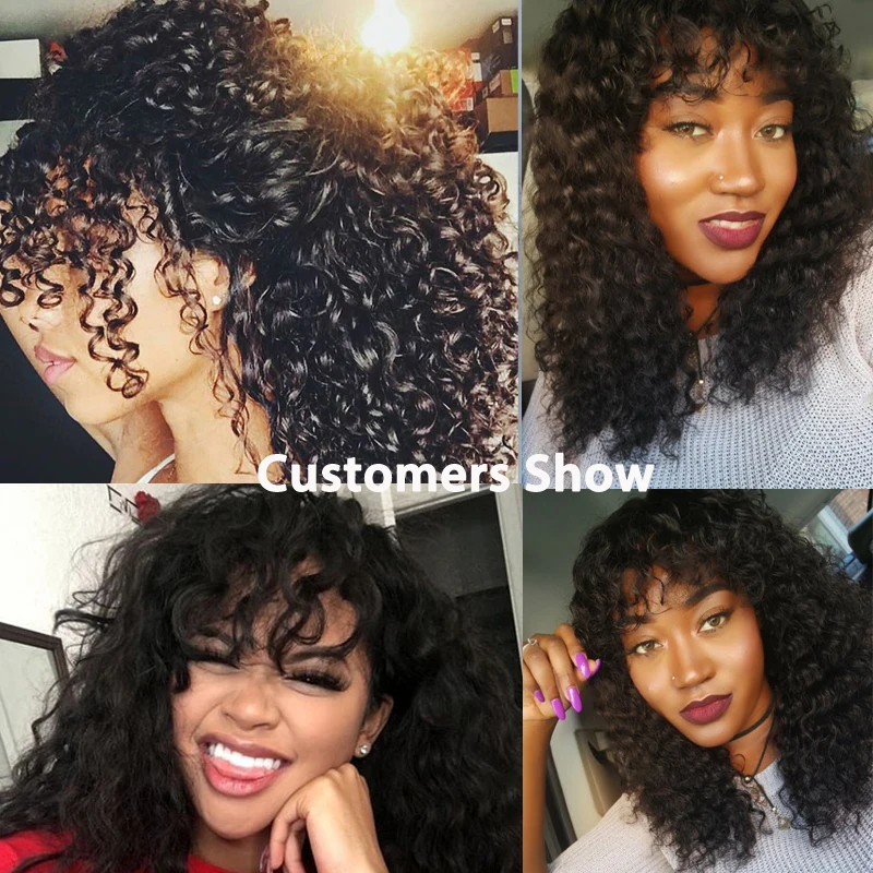 SimBeauty Curly Lace Front Wig With Bangs Short Bob Human Hair Wigs Brazilian Remy Fringe Wig Pre P