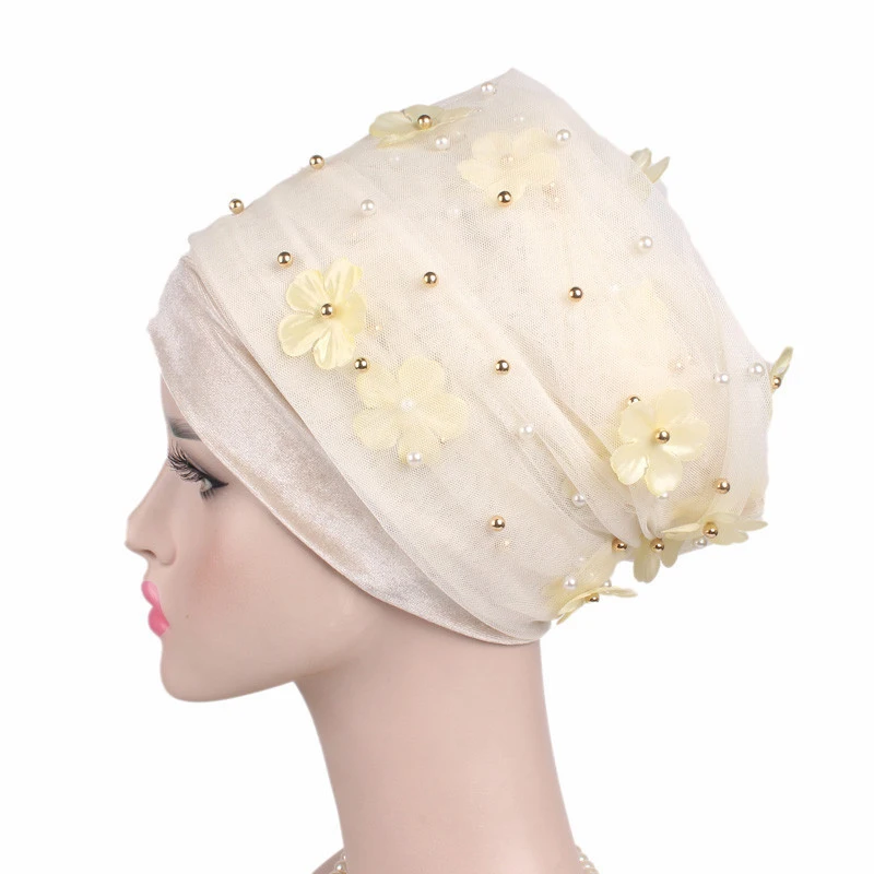 RUNMEIFA Дизайн мусульманский Skullies& Beanies бархатный шарф шапка для женщин роскошный бренд цветок жемчуг головной платок африканская оберточная шапка
