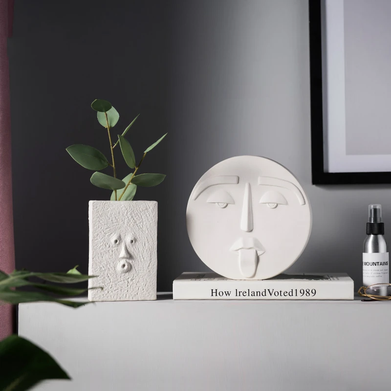 

Nordic Funny Human Face Vase Creative Ceramic Facial Features Flower Arrangement Bottle Cute Head Pot for Home Decoration