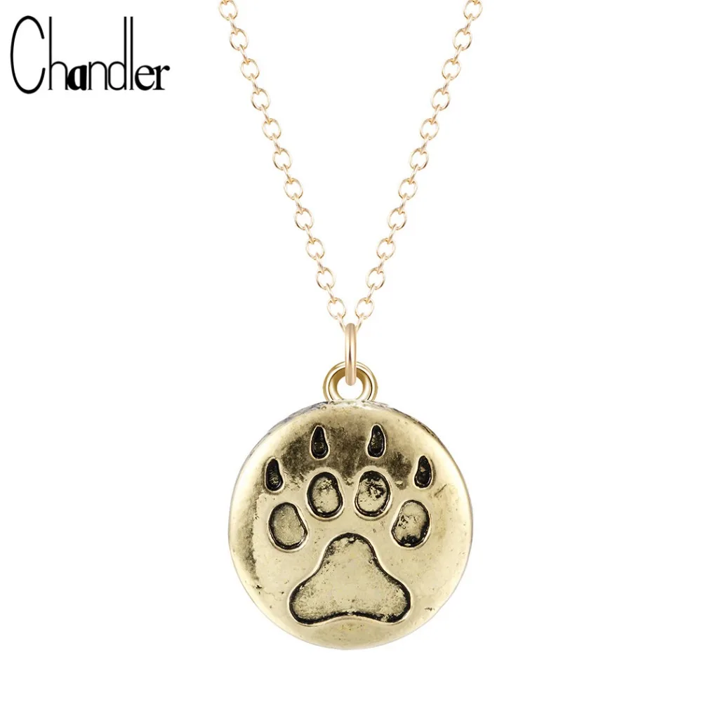 Dog paw Pendant necklace Long Link Chain Animal Foot Print Retro