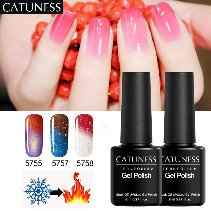 

CATUNESS Gel Nail Polish Semi Permanent 8mlTemperature Manicure Change Decoration UV Chang Glitter Gel Lacquer Soak-off Design