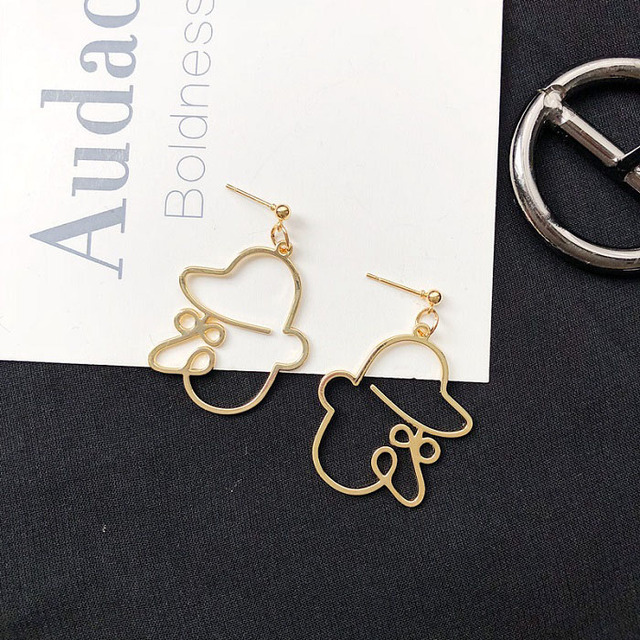 Fashion Abstract Hollow Face Palm Drop Earrings For Women Gold/Silver color Metal Style Dangle Earring Girls Jewelry