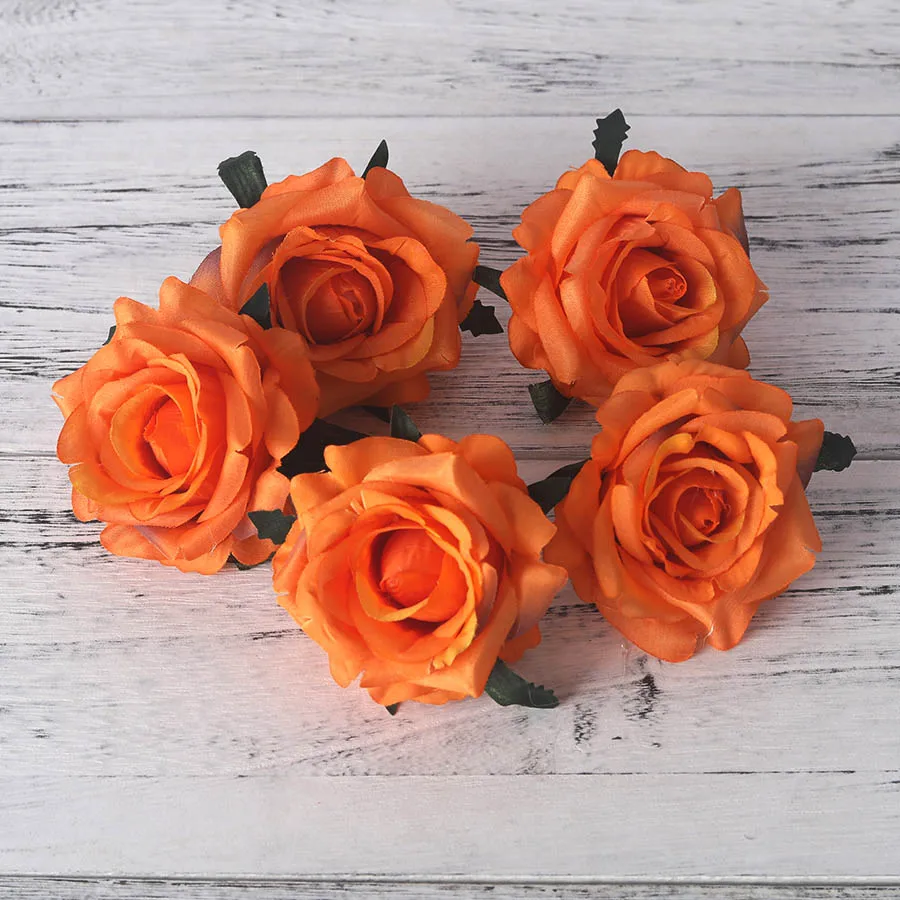 orange 5 шт. искусственные розы белые шелковые искусственные розы цветок Искусственные головки высокого качества DIY Свадебные украшения для дома скрапбукинга аксессуары - Цвет: orange