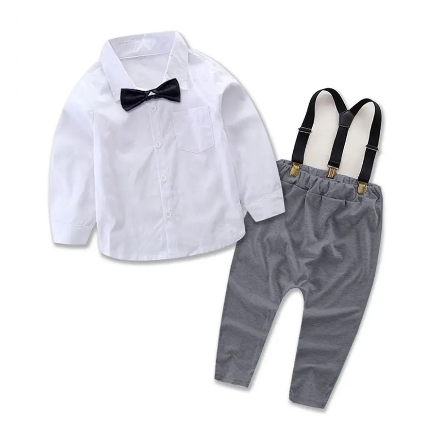 Костюм Джентльмена, Одежда для новорожденных мальчиков белая футболка Топы+ комбинезон на бретелях, брюки, комплект из 2 предметов весенне-осенний костюм