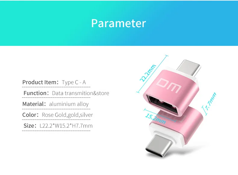 DM type C адаптер USB C штекер USB2.0 Femail USB OTG конвертер для устройств с интерфейсом type c