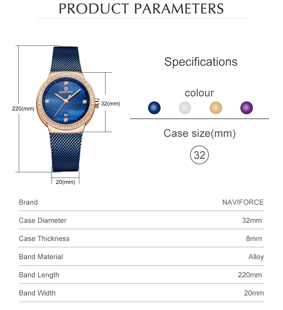 NAVIFORCE, женские кварцевые часы, женская мода, Роскошные, розовое золото, синие часы, женские, простые, из нержавеющей стали, с сетчатым ремешком, наручные часы