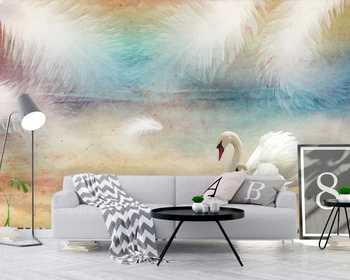 

Simple Fashion Hand-painted Feather Swan Art Mural papel de parede,living room kids'room sofa TV background custom 3d wallpaper