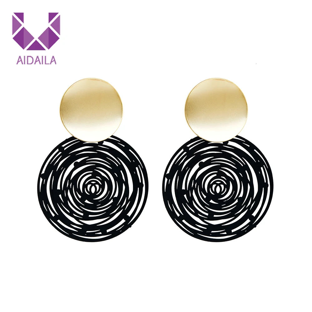 

Double Round Dangle Earrings Art Style for Work Office Ladies New Fashion Jewelry Luxury Design needle 925 Sterling silver