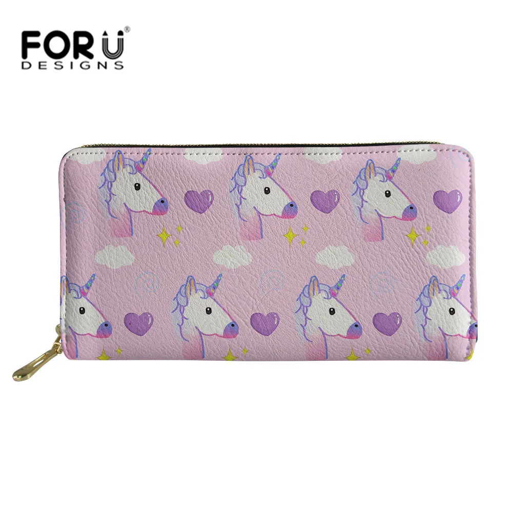 

FORUDESIGNS Waterproof Long Wallets Cute Cartoon Unicorn Printing Card Bags Shopping Zipper Coin Purse Money Clutch Phone Bag