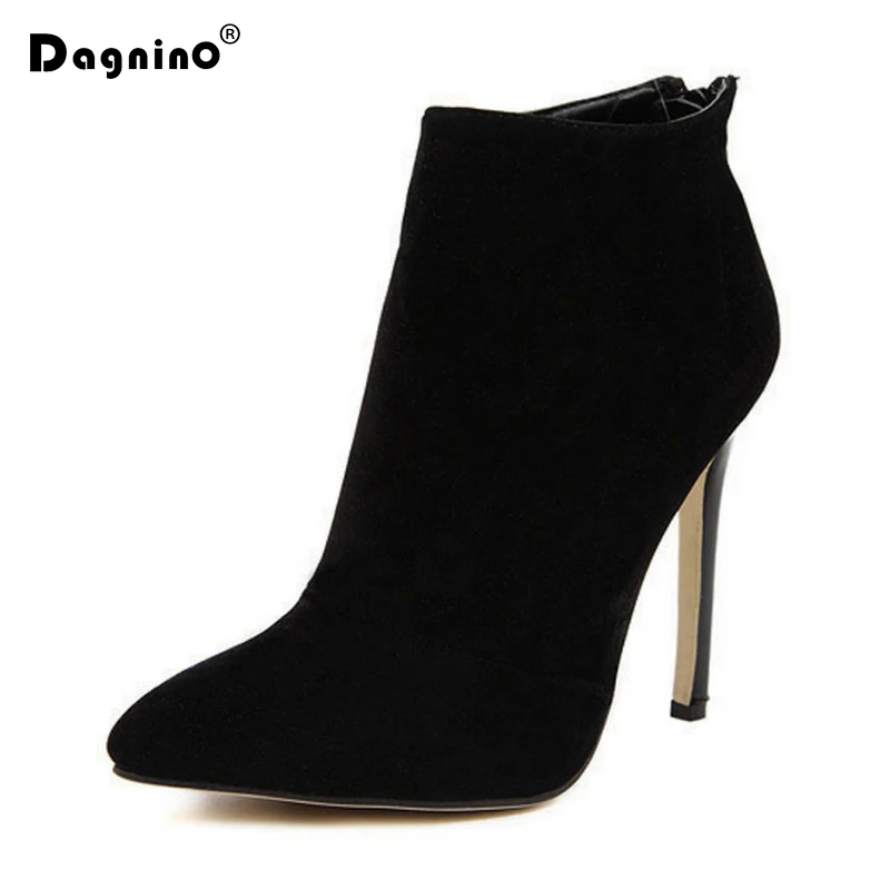 

DAGNINO New Brand Design Contracted Solid Black Women Pointed Toe Stiletto High Heels Booties Woman Ankle Boots Ladies Shoes Red