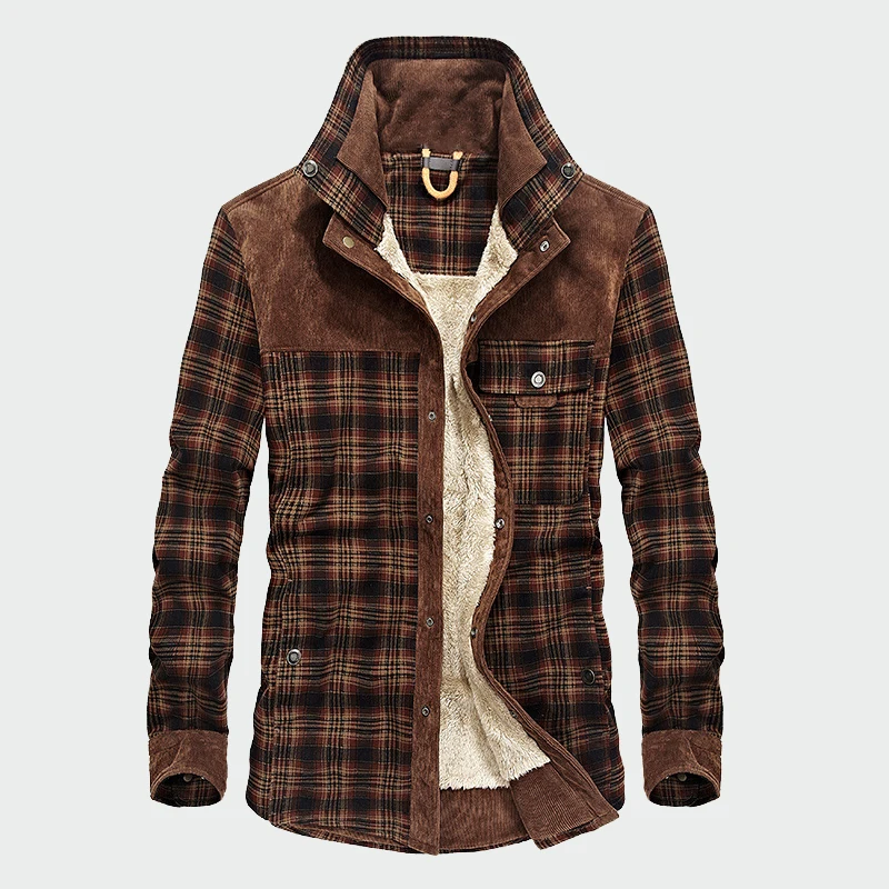 Military Shirt Men Casual Shirts Winter Wool Fleece Thick Warm Male Plaid Corduroy Shirts Camisa ma