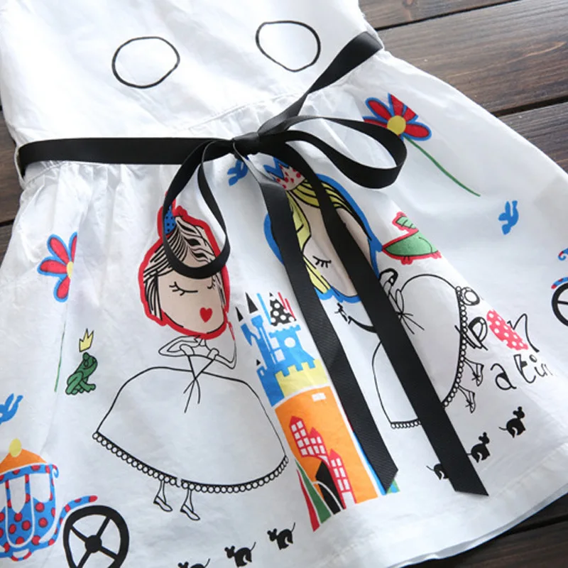 Summer Girls Dress 2019 New Cute Cartoon Pattern Kids Dresses for Girl 2 3 4 5 6 7 8 Year Children White Princess Party Clothing