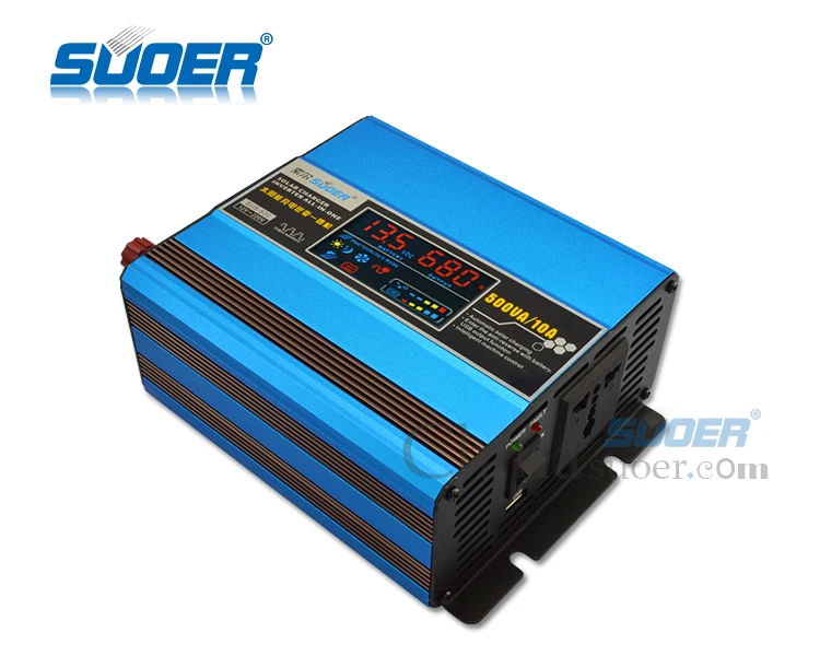 Suoer【Hybrid Inverter】 12 В 220 В Инвертор 500 Вт постоянного тока в переменный солнечный инвертор с встроенным 10А солнечным контроллером заряда(SUS-500A