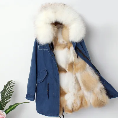 Новинка, Зимняя женская куртка с капюшоном и натуральным лисьим мехом, удлиненная парка 3 в 1, толстая парка - Цвет: 3
