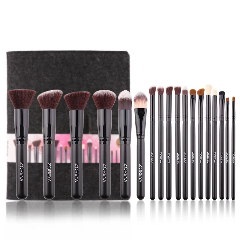 

Zoreya 18pcs Eyeshadow Artificial Fiber Makeup Brushes Set Black Wooden Handle Make Up Brushes Beauty Tool
