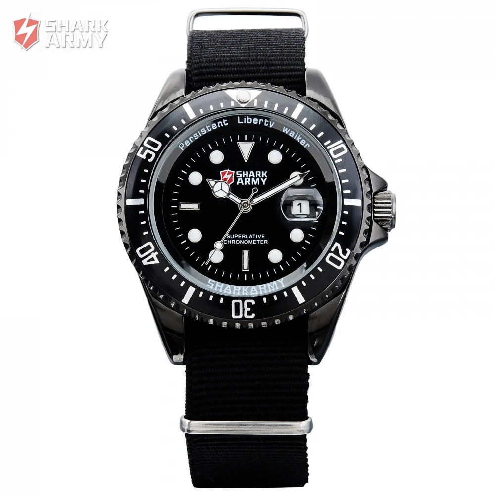 SHARK ARMY Auto Date Display Black Stainless Steel Case Nylon Fabric Strap Men Wrist Watch Quartz Sport reloj hombre Gift/SAW015 SHARK ARMY Auto Date Display Black Stainless Steel Case Nylon Fabric Strap Men Wrist Watch Quartz Sport reloj hombre Gift/SAW015