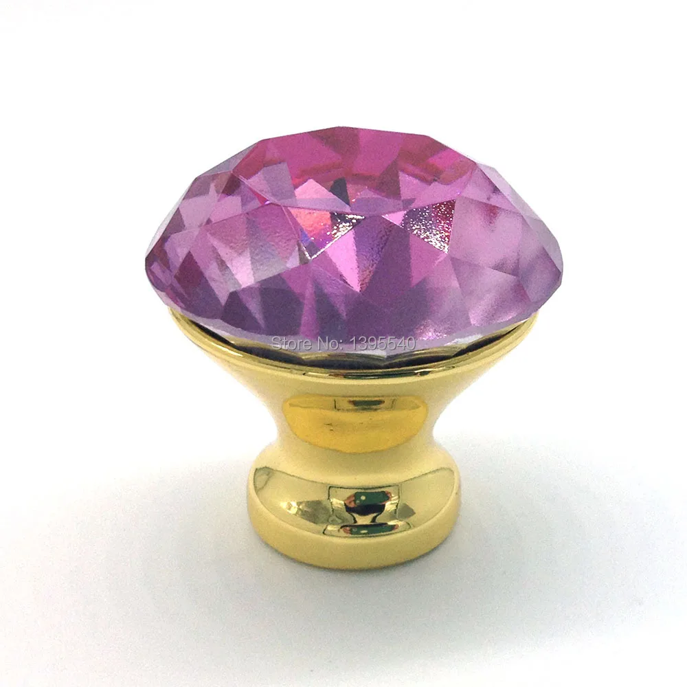 10pcs 30mm Pink Crystal Knobs Jewelry Box Pulls Furniture
