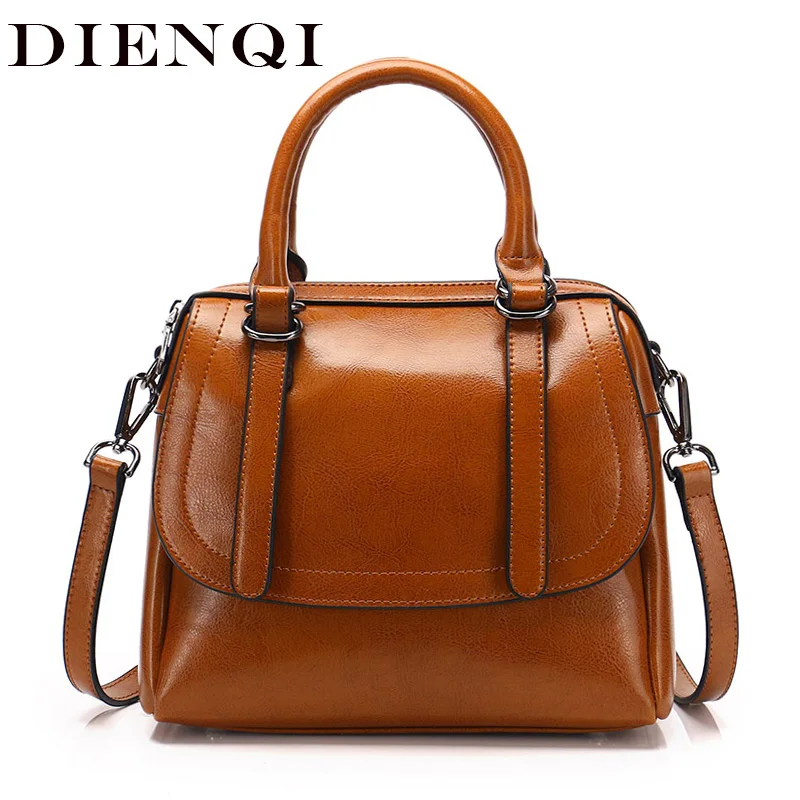 DIENQI Saffiano Genuine Leather Women Messenger Bag Laies Handbags Famous Brand Tote Crossbody Bags for Women 2018