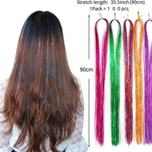 3" 100 прядей Красочные Длинные украшения Bling Радуга шелк наращивание волос ослепляет сверкающая блестящая мишура синий розовый фиолетовый зеленый