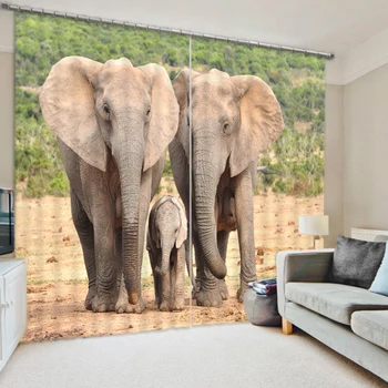

Modern 3D Blackout Curtains Panel Prairie Long Nose Elephant Pattern Thickened Fabric Children Bedroom Curtains for Living Room