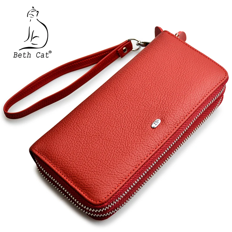 Beth cat Genuine Leather font b Women b font font b Wallet b font Double Zipper