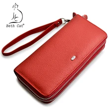 Beth cat Genuine Leather font b Women b font font b Wallet b font Double Zipper