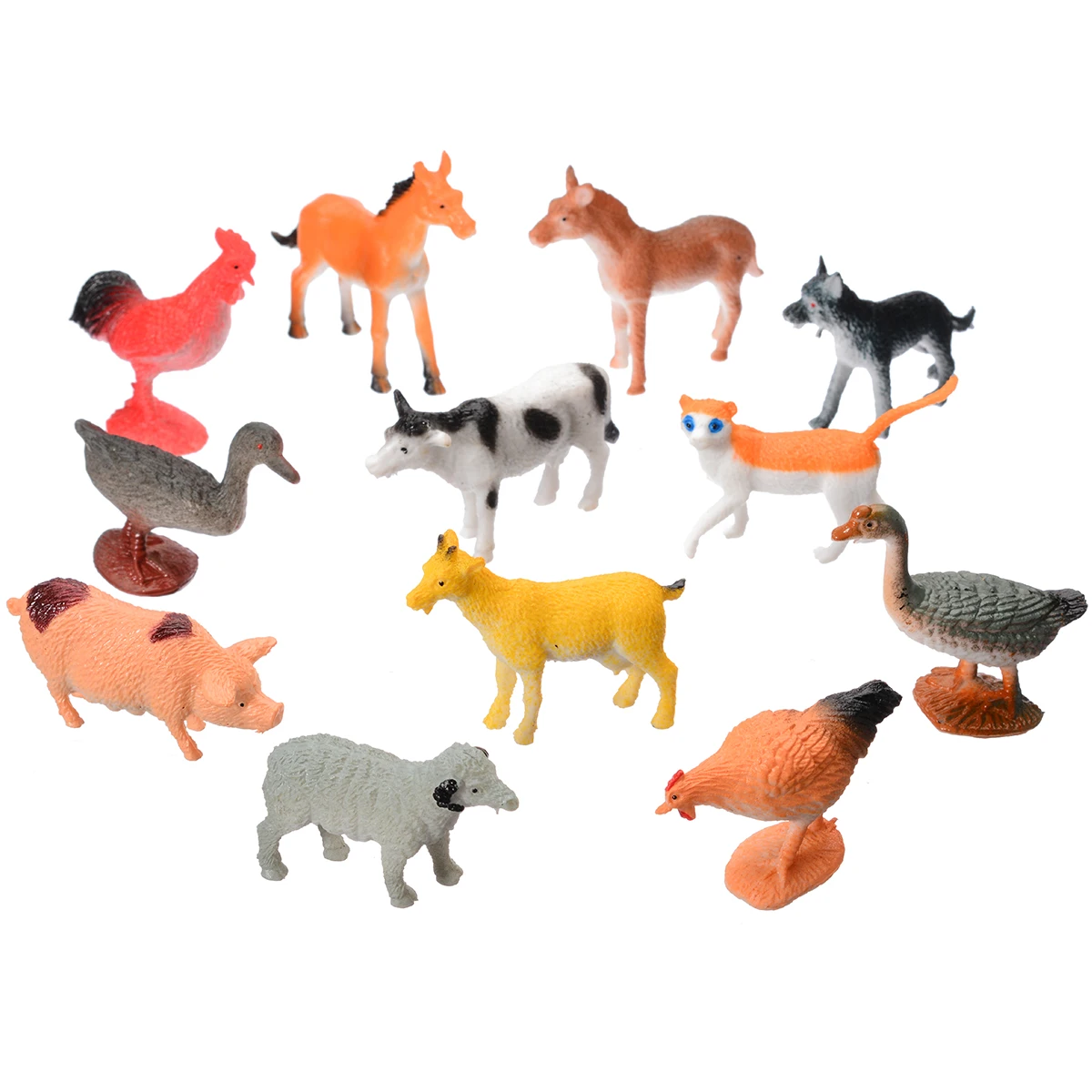 12Pcs/set Plastic Wild Farm Yard Animals Model Pig Cow Horse Dog Cat Kids Toys Set Toy Gift