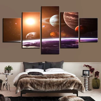 

Canvas Wall Art Pictures Home Decor 5 Pieces Universe Space Five Planets Paintings Living Room Prints Abstract Poster Framework