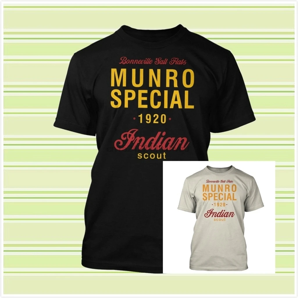 

Motorcycle Motorbike Ride Classic Burt Munro Short Sleeves Cotton T-Shirt Indian Scout Bonneville Salt Flats Retro T-shirt