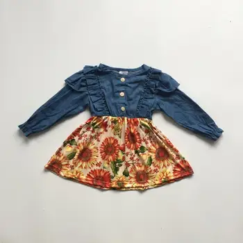 

baby girls clothes girls fall dress girls sunflower print dress girls denim long sleeve dress