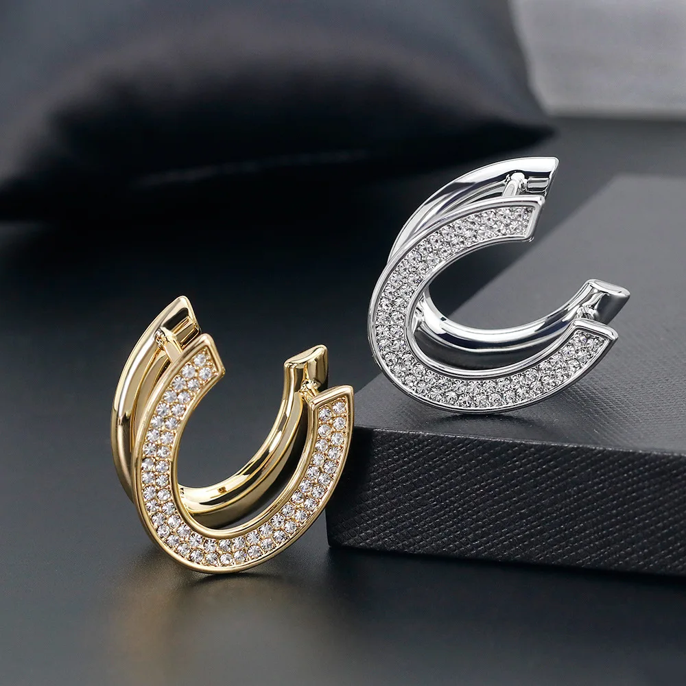 

U Scarf Buckle for Women Shawl Wrap Rhinestone Copper Pin Zircon Brooch Clip Gold Silver Bouquet Luxury Gift Decoration