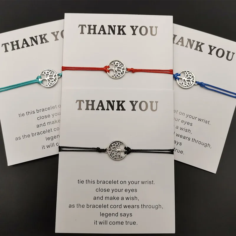 

Round Life Tree Bracelets Colors Choose Print"Thank You Make a Wish It Will Come True"With Card Gift Thanksgiving Day Jewelry