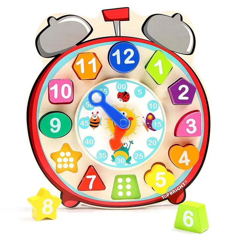 TOPBRIGHT Конструктор из дерева цифровые геометрические часы игрушка фигурные блоки Детская Монтессори обучающая игрушка для детей мальчиков - Цвет: Многоцветный