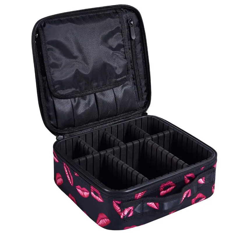 

Portable Travel Makeup Train Case Cosmetic Bag Organizer with Adjustable Compartment Brush Holder