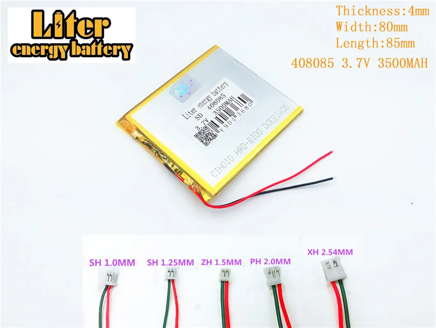 

408085 3.7V 3500mah polymer rechargeable battery FOR 3.7V 3500mah 408085 PLUG Lithium polymer battery
