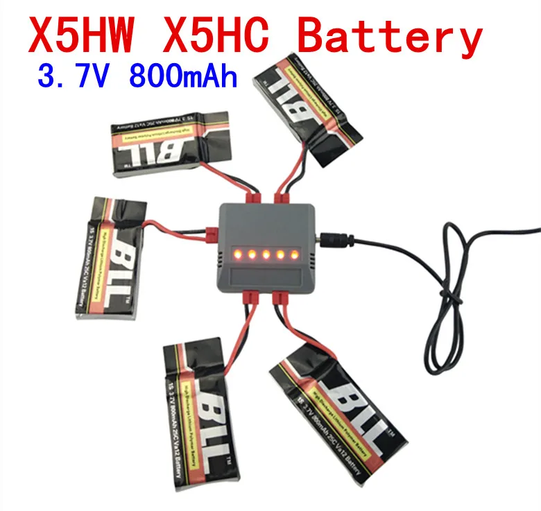 For Syma X5HW X5HC 5PCS 3 7v 800mAh font b battery b font 5in1 charger Quadcopter