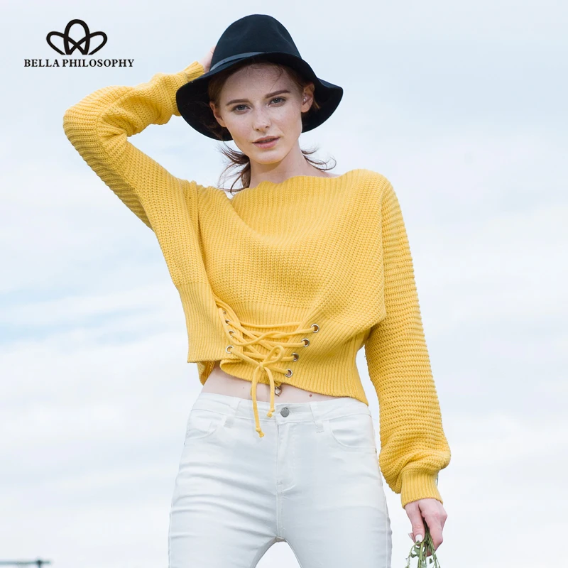 Wonder 2018 new women autumn winter new lace-up high waist long sleeve pullover sweater