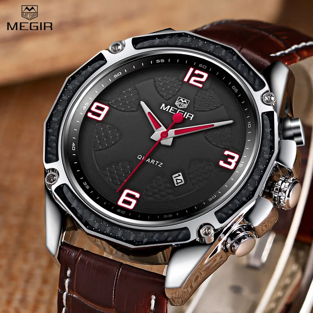 megir quartz watch men fashion genuine leather watches mens gifts wrist watch enamel painting wristwatch relogio