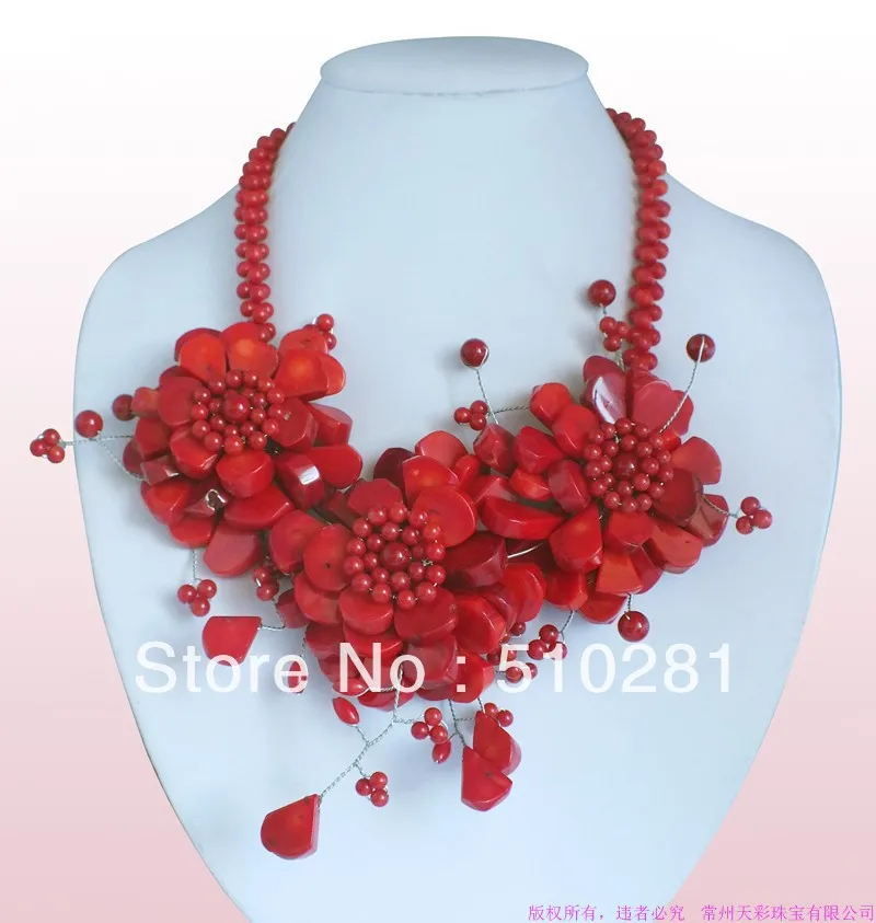 

Free Shipping !! New Style Exquisite Necklace Jewlery With Red Coral Flower Promotion Price S0014