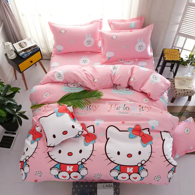 Red Pink Gray Blue Stripe Plaid Bedlinen Kids 3/4 pcs Bedding Set King